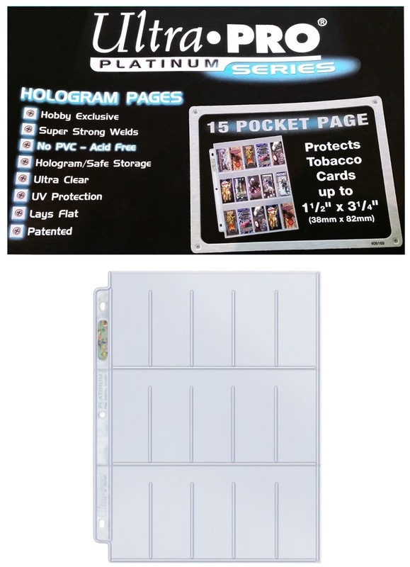 25 Ultra PRO Platinum 15 Pocket Tobacco Card Pages 1.5×3.25 Sheets Protectors
