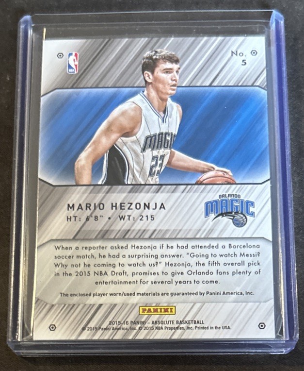 2015-16 Absolute Mario Hezonja Rookie Tools Of The Trade Triple Patches #25/49 gallery