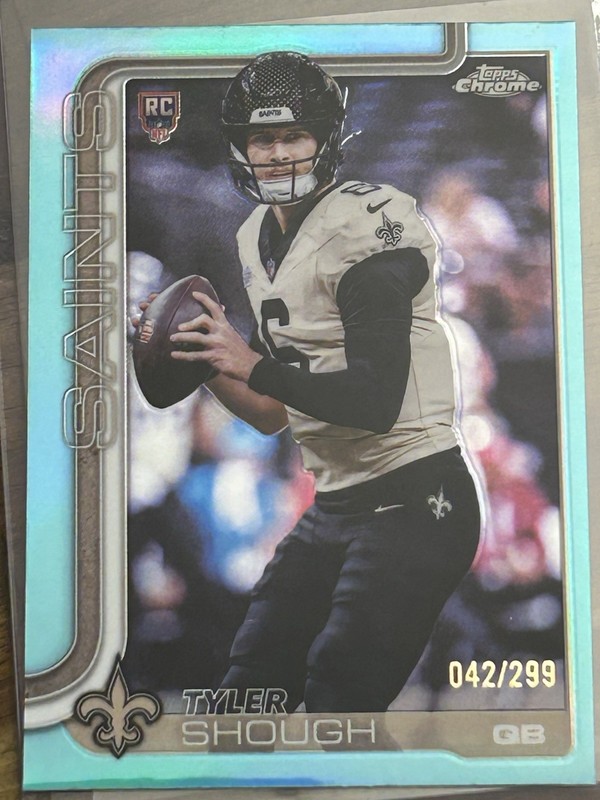2025 Topps Chrome – Rookies Tyler Shough #398 Teal Refractor /299 (RC)