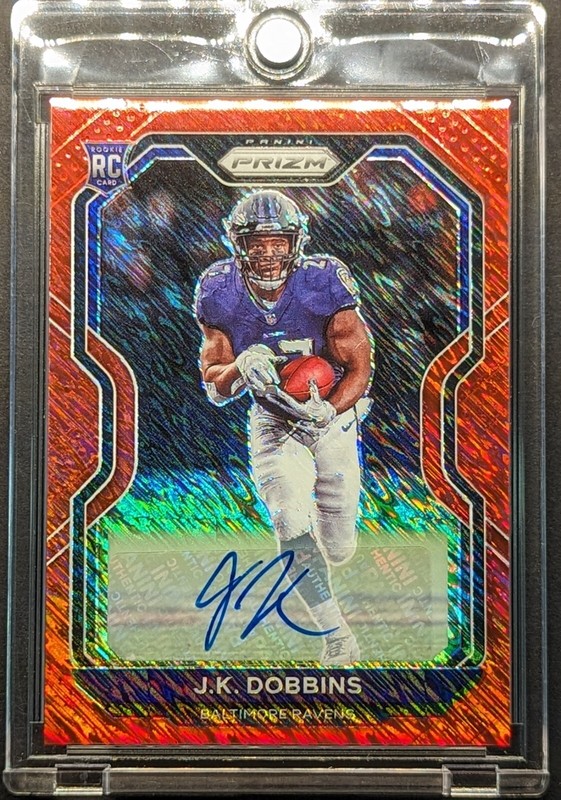 J.K. DOBBINS Rookie Auto 2020 Panini Red Shimmer Prizm SP /35 RC