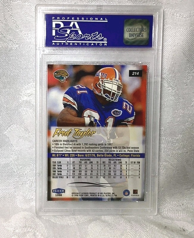 1998 FLEER ULTRA FRED TAYLOR ROOKIE, #214 PSA Grade 9 MINT RC Card gallery