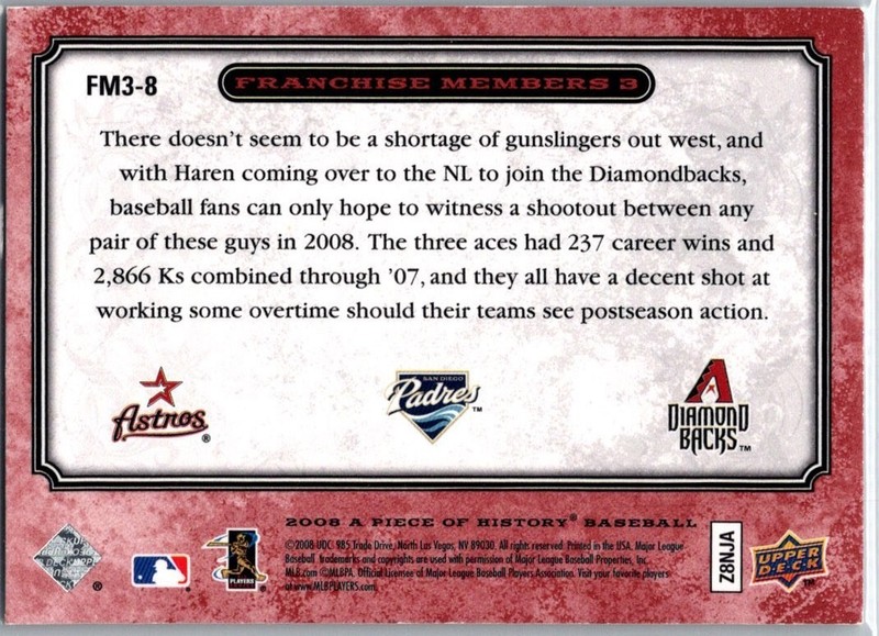2008 A Piece of History Franchise Members Roy Oswalt + Peavy + Haren Red /99 gallery
