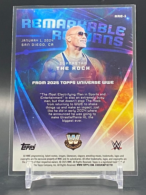 2025 Topps Universe WWE The Rock Gold Stone #/75 Remarkable Returns #RRE-1 gallery