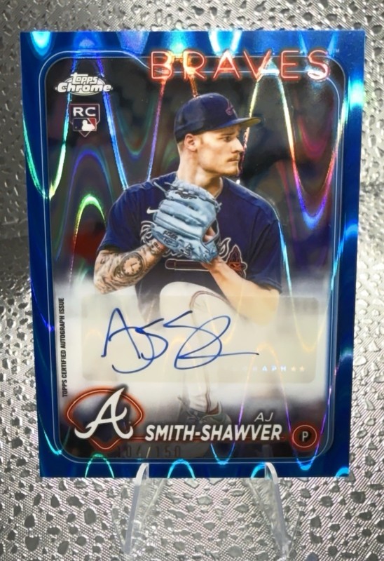 2024 Topps Chrome AJ Smith-Shawver Blue Wave Refractor Auto /150 RA-AJS Braves