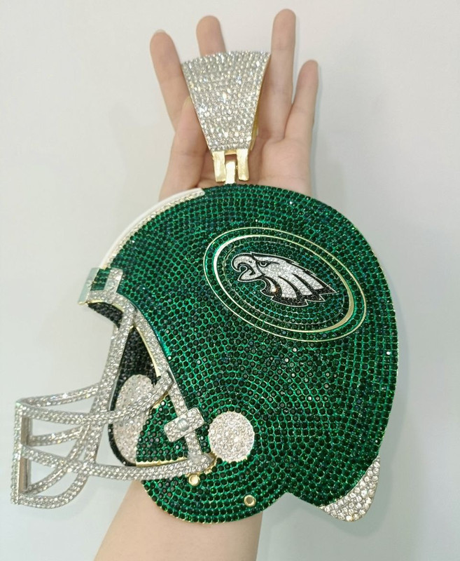 PHILADELPHIA E. Helmet Green Necklace 6" and 8" Handmade Bling + 24" Chain