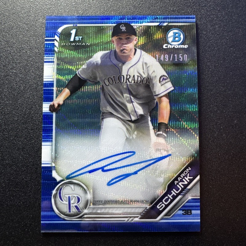 2019 Bowman Draft Aaron Schunk #CDA-AS Blue Wave 1st Chrome Auto /150 ROCKIES
