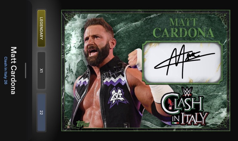 Matt Cardona – Green Signature Legendary – Topps Slam WWE Clash In Italy 26