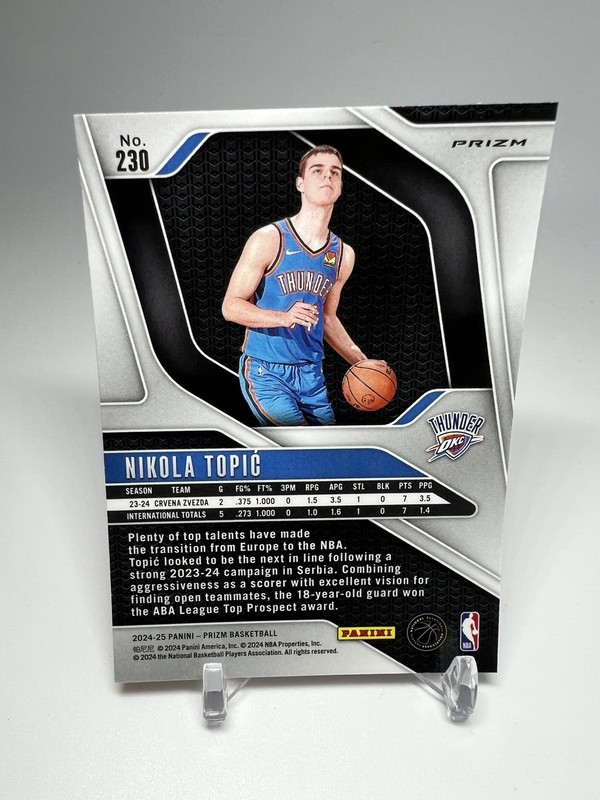 Nikola Topic 2024-25 Panini Prizm Orange Ice Rookie #230 Oklahoma City Thunder gallery