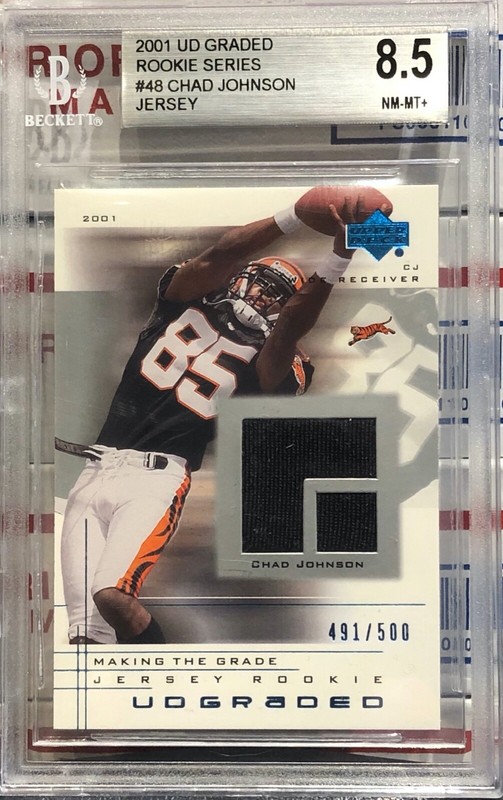 2001 UD GRADED CHAD JOHNSON ROOKIE, #48, JERSEY, BGS NR-MINT 8.5, SERIAL#491/500