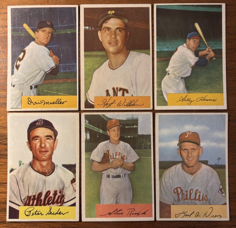 1954 Bowman 6 Card Lot. Wilhelm-Mueller-Hemus-Suder-Drews-Ridzik. VG+ to EX+