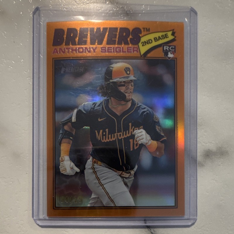 2026 Topps Heritage Anthony Seigler Orange Rookie /25 Milwaukee Brewers #128
