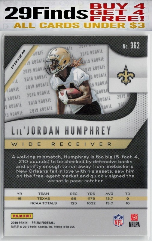 Lil'Jordan Humphrey 2019 Panini Prizm Lazer #362 RC New Orleans Saints gallery
