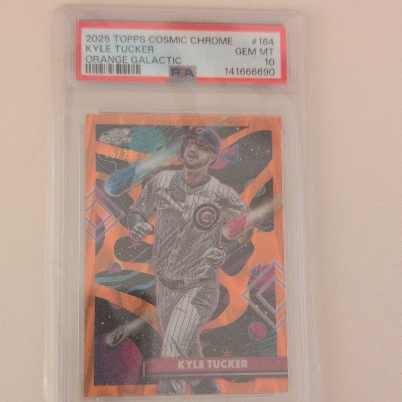 Topps 2025 Cosmic Chrome Kyle Tucker Orange Galactic Refractor #164 /25 PSA 10
