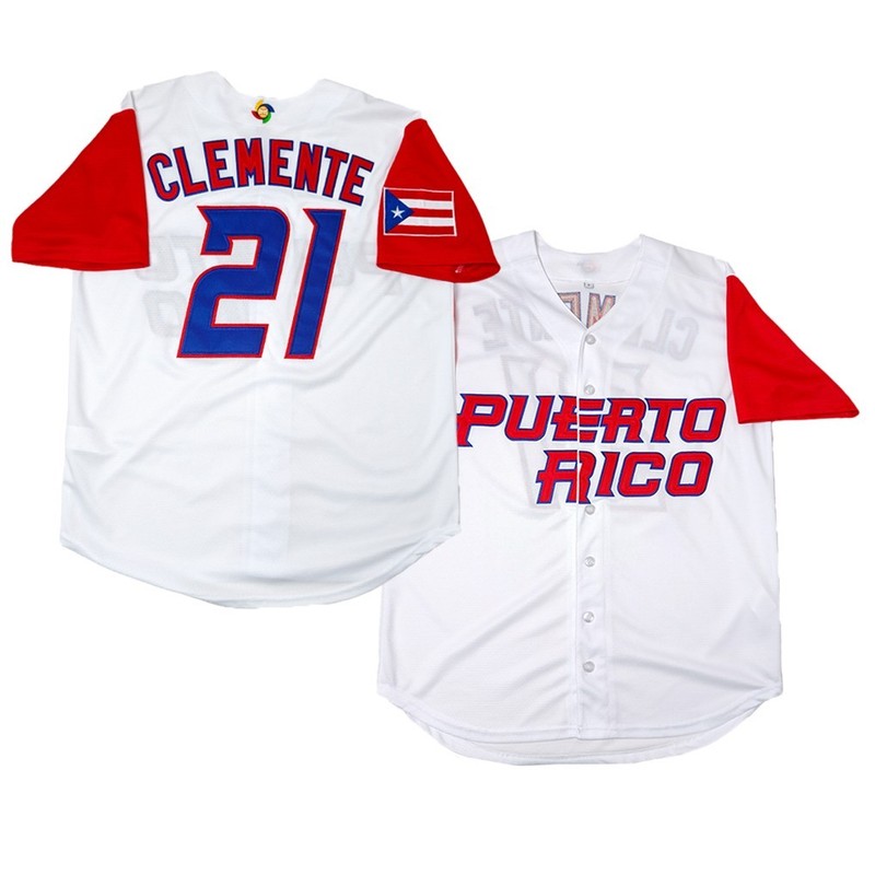 #21 Roberto Clemente Puerto Rico WBC White Baseball Jersey Shirt Stitched