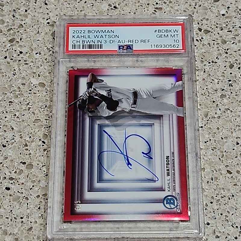 2022 Bowman Chrome 3-D Auto Red Refractor 3/5 Kahlil Watson PSA 10 Gem Mint gallery