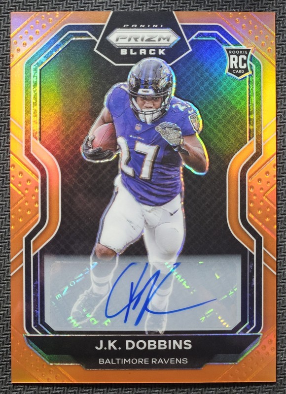 J.K. Dobbins 2020 Panini Chronicles Prizm Black Orange RC Auto /75 Rookie