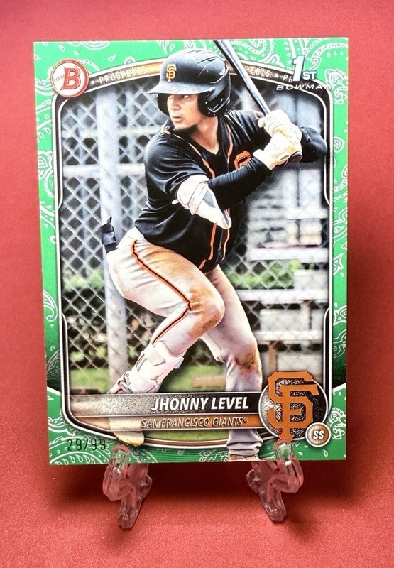 2025 1st Bowman Jhonny Level Prospect #BP-147 Green Pattern /99 Paper Giants gallery