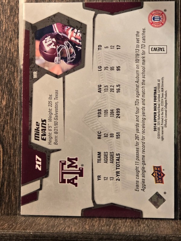2014 Upper Deck Star Rookies Mike Evans #217 Rookie RARE SP RC gallery
