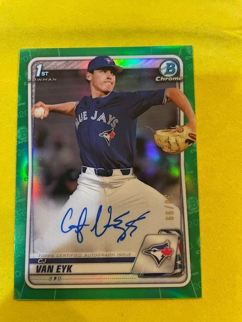 2021 Bowman Chrome 1st Autograph GREEN Refractor Auto CJ Van Eyk Blue Jays /99