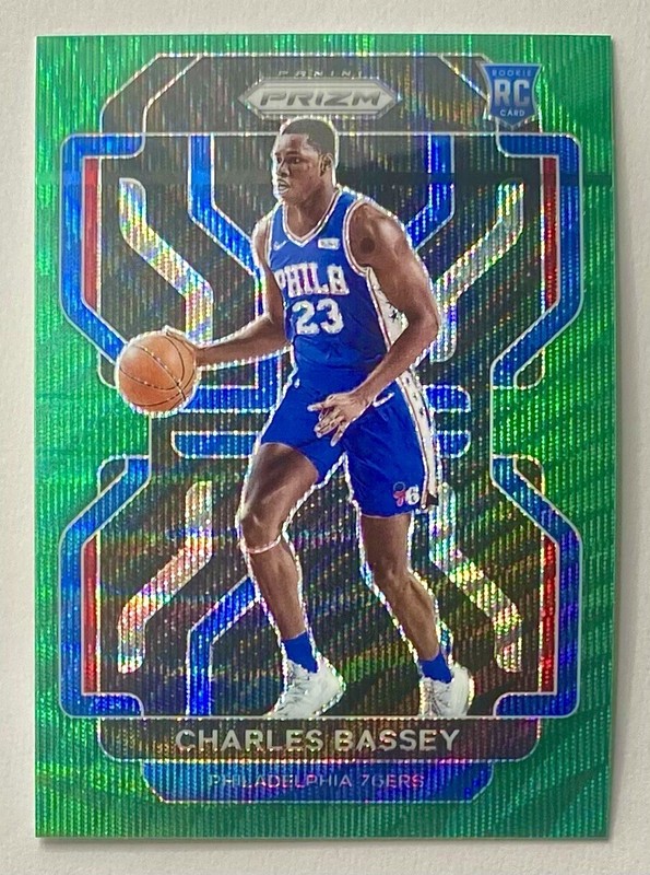 2021-22 Prizm Charles Bassey Green Wave Prizm Refractor Rookie SP RC #304 Rare gallery