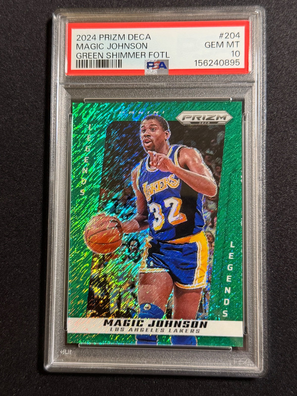 2023-24 Panini Prizm Deca Green Shimmer FOTL /12 MAGIC JOHNSON #204 PSA 10 GEM