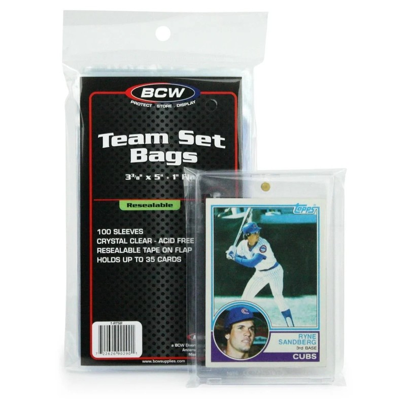 1 Pack 100 BCW Resealable Team Set Bags. Can hold toploader!
