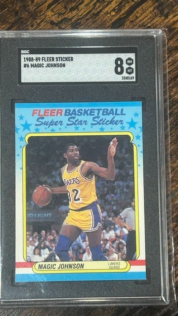 1988 FLEER STICKER #6 MAGIC JOHNSON SGC 8 NM/MT CENTERED SHARP FRESHLY GRADED