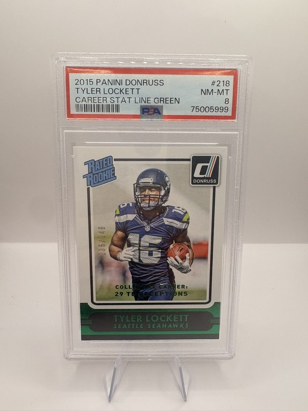 2015 Donruss Green Stat Line Tyler Lockett Rated Rookie /249 PSA 8