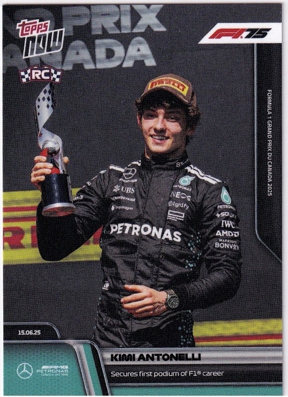 F1 Kimi Antonelli 1st Podium Canada GP 2025 Formula 1 Topps NOW Card # 45 RC