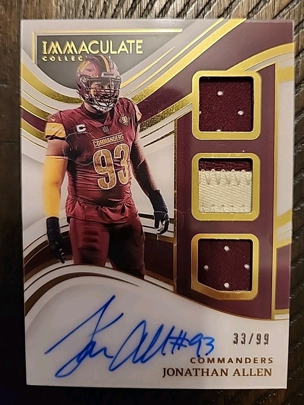 Jonathan Allen 2023 Panini Immaculate #33/99 Patch Auto Commanders #PC-JAL