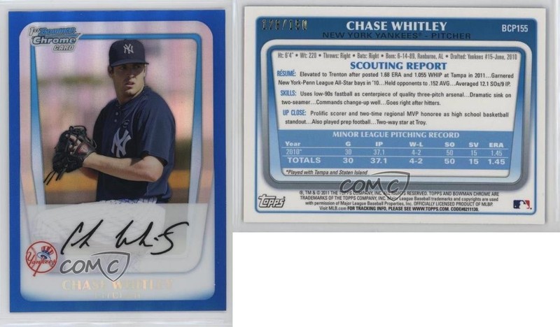 2011 Bowman Chrome Prospects Blue Refractor 128/150 Chase Whitley #BCP155 sh7 gallery