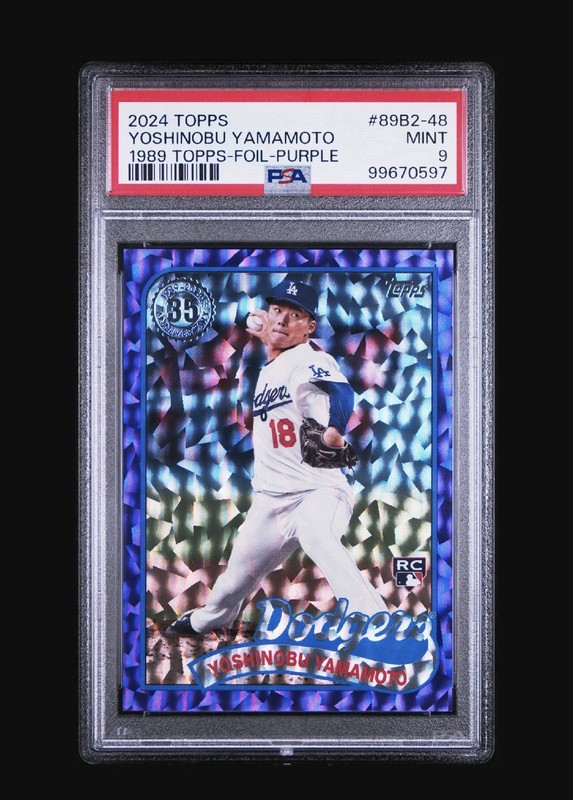 Yoshinobu Yamamoto 2024 Topps 1989 Foil Purple /75 PSA 9