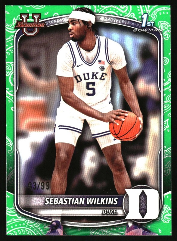 2025-26 Bowman Prospects Green Pattern Border Sebastian Wilkins /99 Duke #BPP-99