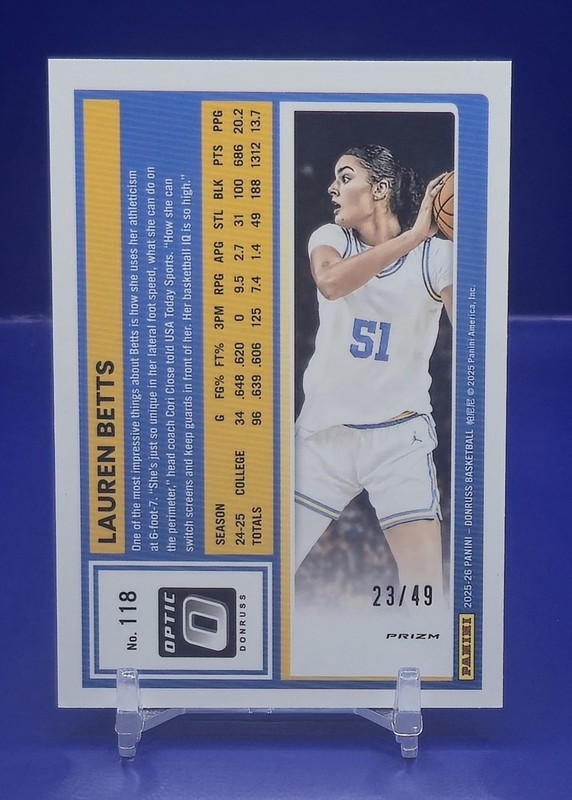 2025-26 Donruss LAUREN BETTS Optic Blue SSP /49 #118 UCLA Bruins Mystics gallery