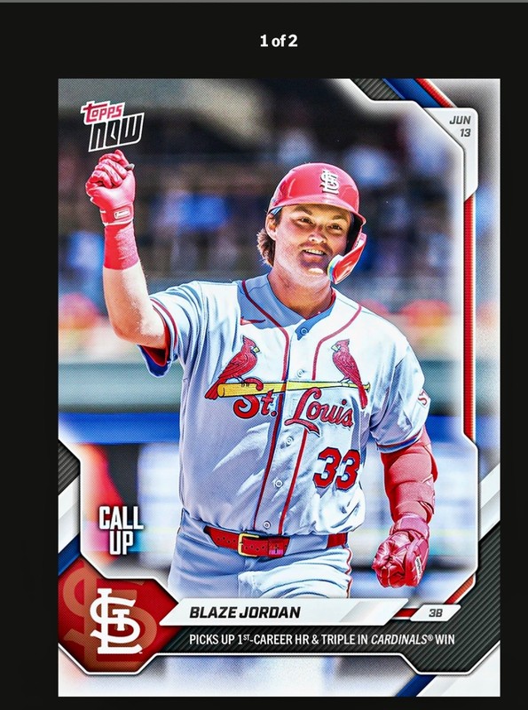 2026 TOPPS NOW 326 BLAZE JORDAN CARDINALS 1st CAREER HR & TRIPLE PRESALE