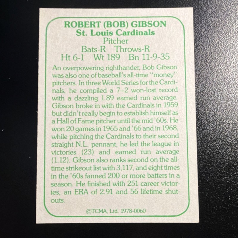 TCMA 1978 The 1960's I Bob Gibson #1978-0060 St. Louis Cardinals gallery