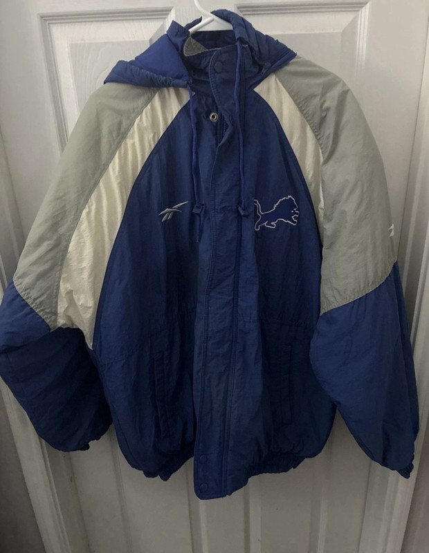 Vintage Detroit Lions Reebok NFL ProLine Puffer Jacket Size XL W/Hood See Detail gallery