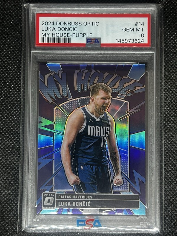 2024 Donruss Optic Luka Doncic #14 Purple Holo My House PSA 10 Gem Mt Dallas