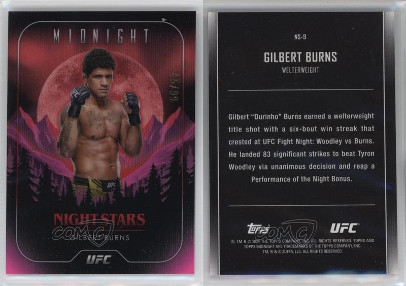 2024 Topps Midnight UFC Night Stars Twilight 45/99 Gilbert Burns #NS-9 1j69 gallery