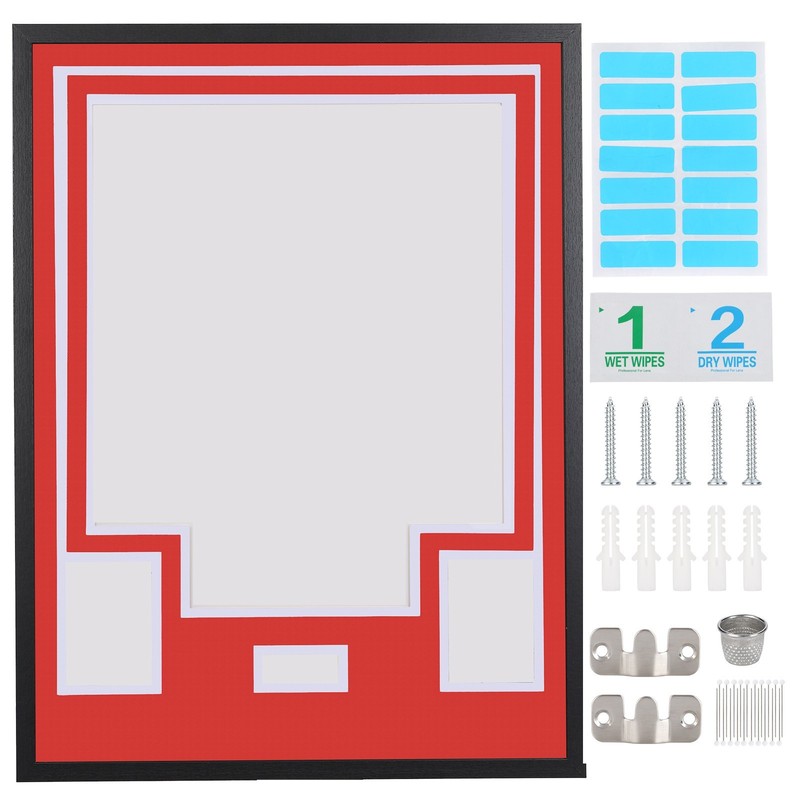 Red & White Jersey Display Case, Wall Mount Frame w/ Mat, Photo Slot & Hardware