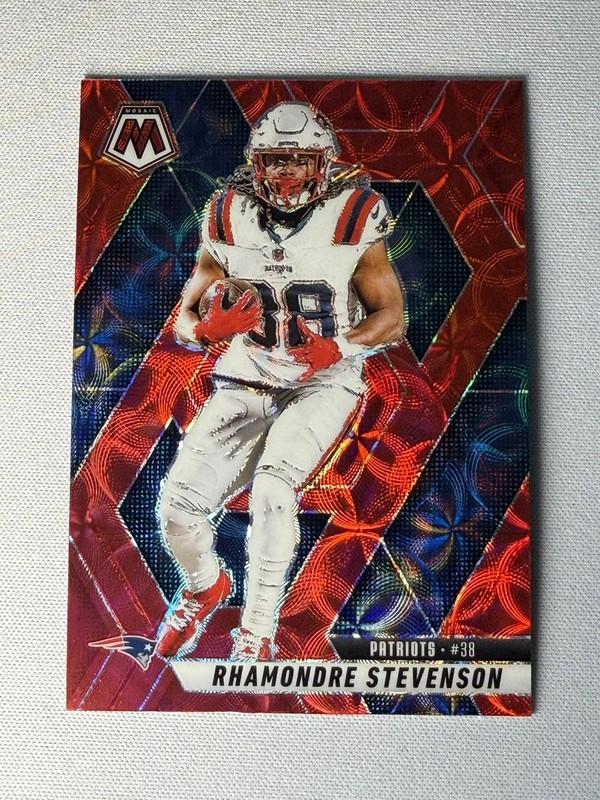 2025 Mosaic FOTL Rhamondre Stevenson Patriots Red Mosaic Prizm Color Match