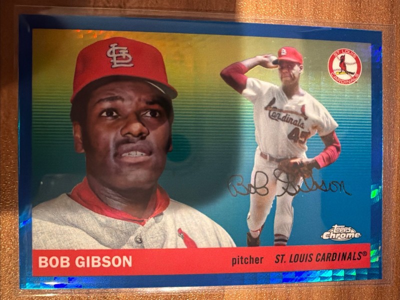 Bob Gibson Blue Prism Refractor #408 – 2025 Topps Chrome Platinum Cardinals HOF