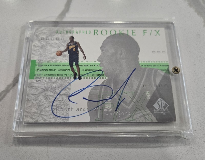 2001-02 SP Authentic Gilbert Arenas Rookie F/X /1525 RC #126 ON CARD AUTO
