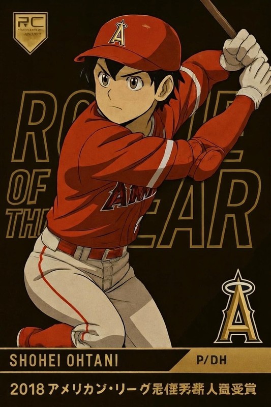 SHOHEI OHTANI * 2018 ROOKIE OF THE YEAR * TRIBUTE ANIME ART * GOLD VARIATION!