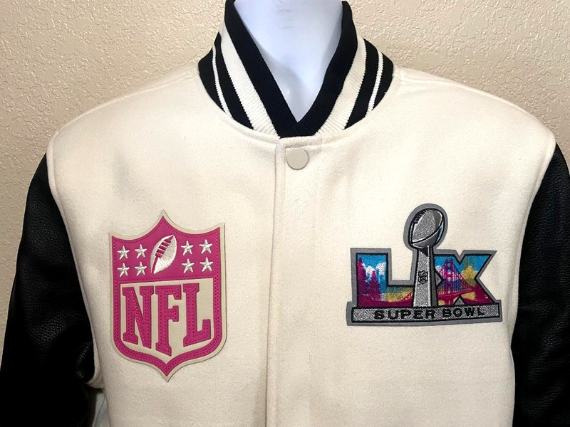 2026 NFL Super Bowl LX San Francisco Rib Wool Varsity Jacket Cream Size XL gallery