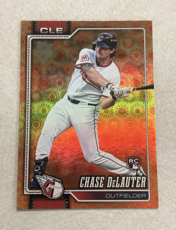 2026 Topps Series 2 Chase DeLauter Orange Sun Holo Foil RC #458 Guardians