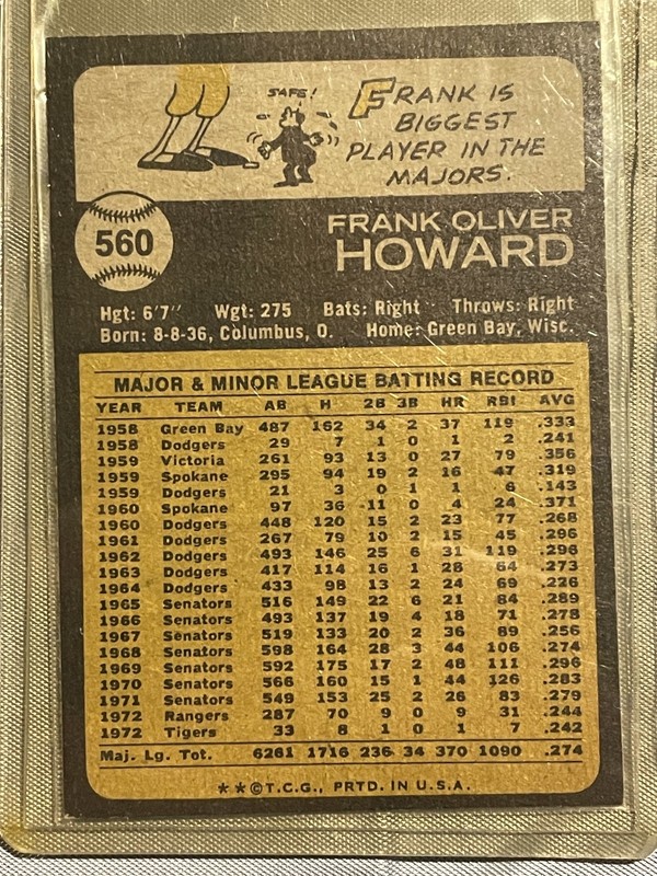 Frank Howard 1973 Topps Baseball Card #560 gallery