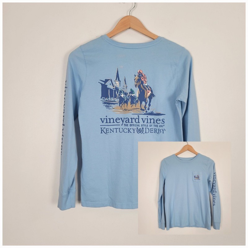 Vineyard Vines Kentucky Derby Women’s Long Sleeve T Shirt Size XS Blue Preppy