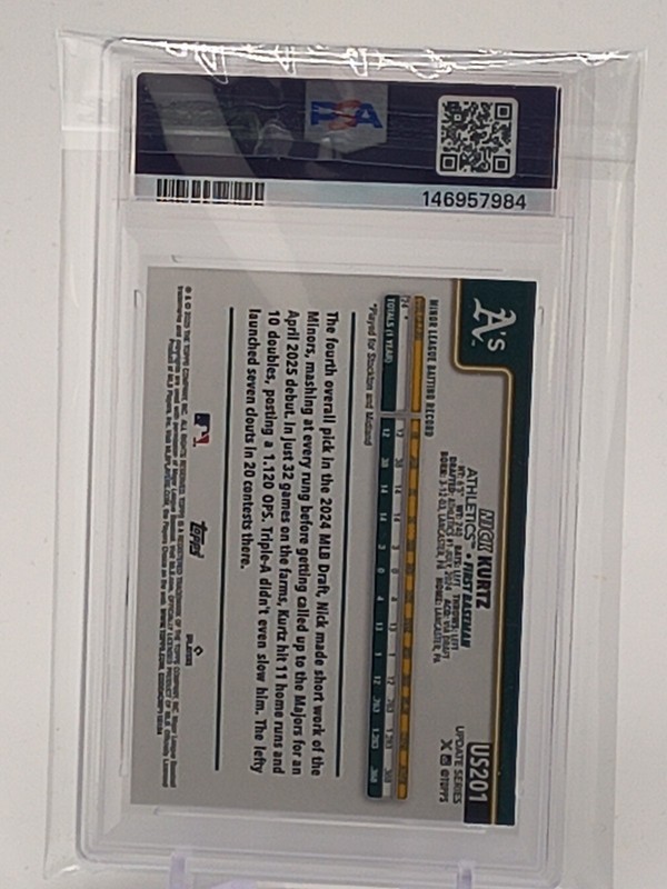 PSA 10 2025 Topps Update Nick Kurtz Diamante Foil RC #US201 Athletics GEM MT SP gallery