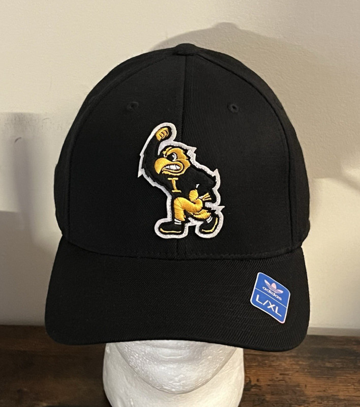 Adidas Iowa Hawkeyes Black Herky the Hawk L/XL Flex Stretch Fit Hat Wool Blend
